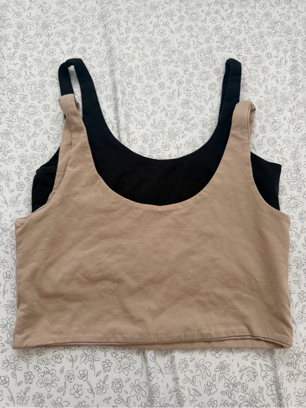 Women’s Scoop Neck Tank Bralette - Black & Beige